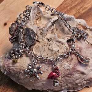 Brighton Florida Sunshine State Charm Bracelet Silver Flamingo Alligator Rocket